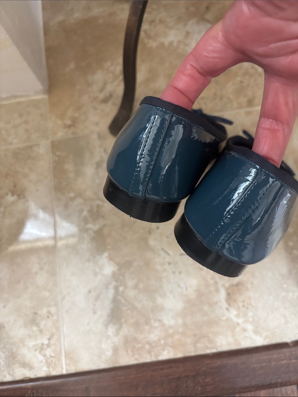 CHANEL Blue and Black Patent Cap-Toe Ballet Flats - Picture 2 of 4